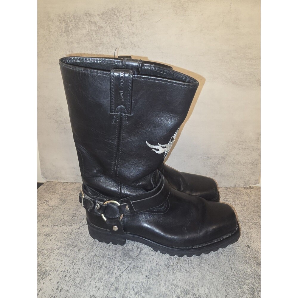 Harley-Davidson Men’s Leather Biker Riding Boots 9.5 Embroidered Silver Harness